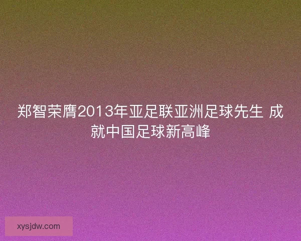 郑智荣膺2013年亚足联亚洲足球先生 成就中国足球新高峰