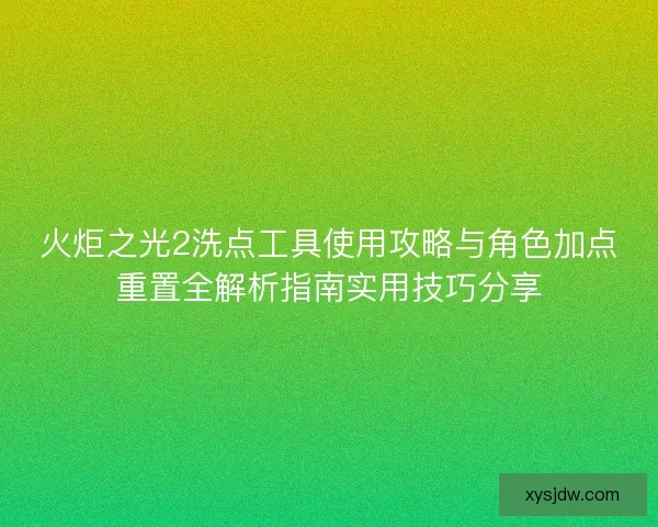 火炬之光2洗点工具使用攻略与角色加点重置全解析指南实用技巧分享